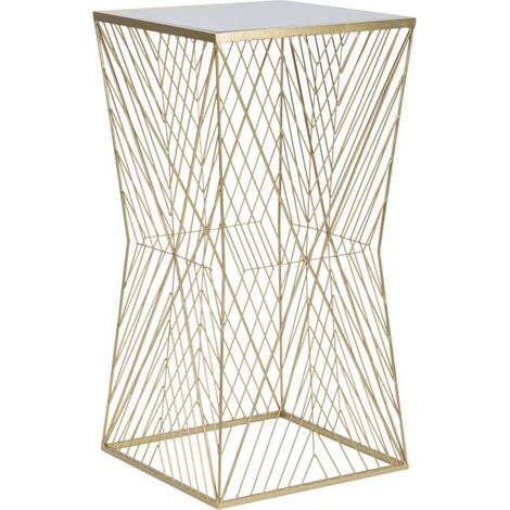 Tavolino piantana Lines 4 glam in ferro e specchio color oro 50x50x100 cm