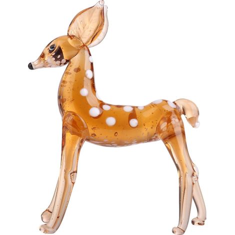 Sculpture de cerf en verre Tooarts, œuvre d'art en verre faite à la main, renne bleu, cerf sika brun, emballage cadeau, jaune pour la maison (1/5)