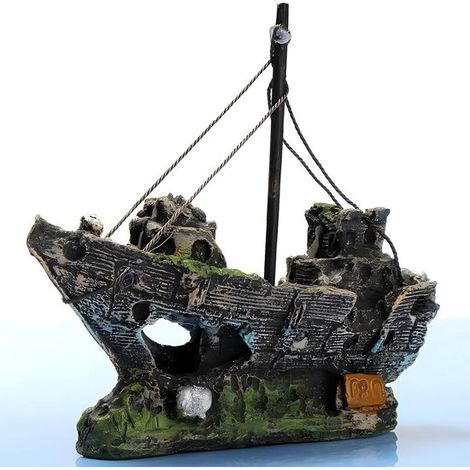 Ornement d'aquarium hérité - Plante décorative en plastique pour aquarium - Voilier décoratif - Convient aux petites crevettes et tortues - Durable et coloré - Accessoire d'aquarium en forme de bateau (1/5)