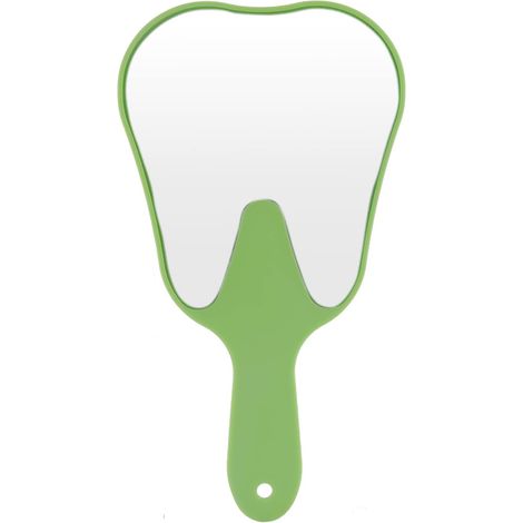 Miroir de poche forme dent - 1 unité - Verre et plastique vert - Image nette sans distorsion - Cliniques et enfants - 28,1x15,1 cm (1/5)