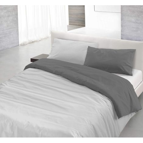 Italian Bed Linen Natural Color Parure Copripiumino con Sacco e Federe, 100% Cotone, Grigio Chiaro/Fumo, 3 pezzi Matrimoniale (1/4)