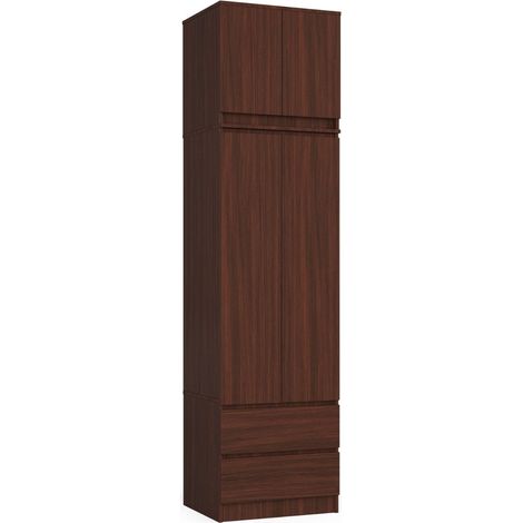 Akord – Armoire surmeuble wengé 60 cm – 2 portes battantes – 2 tiroirs – 3 étagères – Panneau stratifié – Hauteur 234 cm – Profondeur 51 cm (1/4)