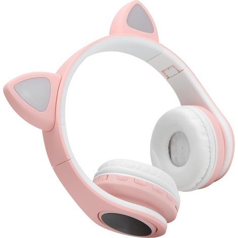 LED-Kopfhörer in Katzenohrform mit Geräuschunterdrückung, 5.0-Headset mit Mikrofon für junge Leute, Weiß, kompatibel mit kabellosen Bluetooth-Telefonen (Pink) (1/5)