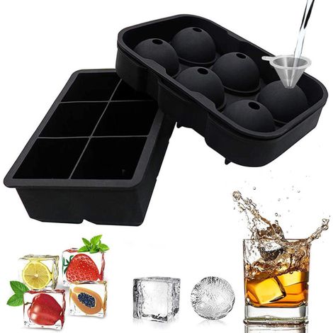 Ensemble de 2 moules à glaçons sphériques et cubiques avec couvercle, en silicone souple (1/5)