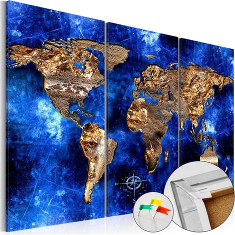 Tableau en Liège "Carte du Monde - Golden Continents" 40 x 60 cm (1/2)