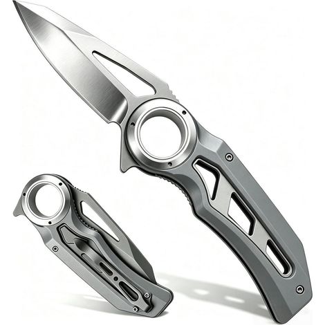 Klappmesser mit 8Cr13MoV Klinge, 7,87 Zoll EDC Allzweckmesser mit Clip, Grau