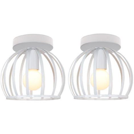 royaluxe- (2X) Lampe De Plafond Rétro Luminaire Plafonnier Cage En Métal Plafonnier Design Rond E27 Pour Chambre Café Restaurant 20CM, Blanc