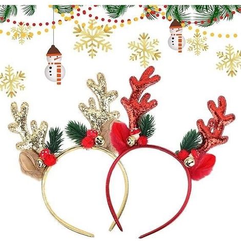 Weihnachtsstirnbänder - Nicht spezifiziert - 2 Stück - Mit Rentiergeweihen - Bequeme Gummibänder - Festliche Dekoration (1/4)