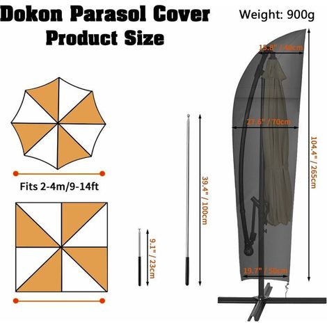 Housse de parasol déporté 265x40/70/50cm – Tissu Oxford 210D étanche et anti-UV – Grilles d’aération pour circulation d’air (1/5)