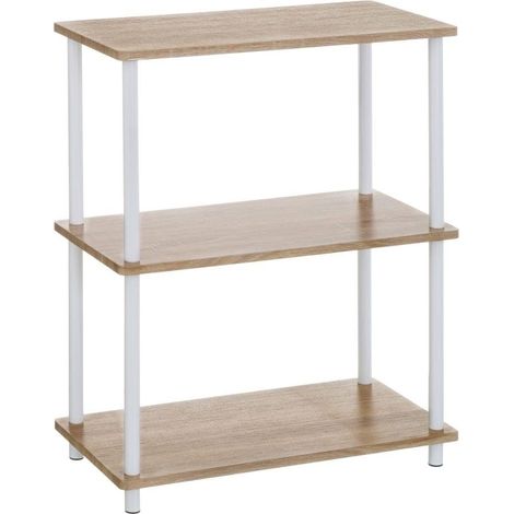 Étagère de Sol avec 3 étagères en MDF et métal Naturel et Blanc (1/3)