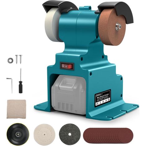 Mini ponceuse à bande compatible avec 18V, 300W, Ponceuse polisseuse DIY Ø 68 mm, base stable, meule et disque de polissage pour bois (Sans batterie) (1/5)