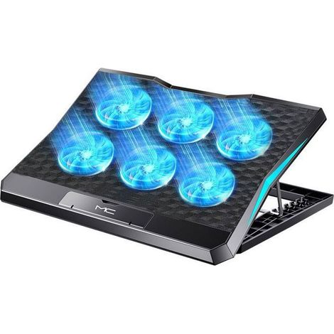 Refroidisseur pour ordinateur portable avec 6 ventilateurs silencieux, débit d'air réglable et hauteur ajustable pour ordinateurs portables de 12 à 16 pouces (1/4)