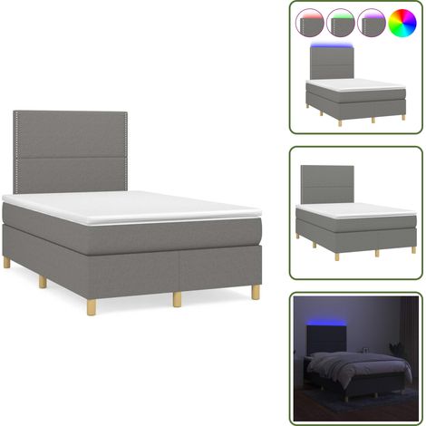 Sommier à lattes de lit matelas LED gris foncé 120x190 cm tissu - Sommier Tapissier - Matelas LED - Literie - Chambre À Coucher - Chambre (1/5)
