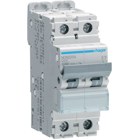 Interrupteur automatique magnétothermique série « N » avec 2 modules (5,34W 20A 10/15kA) IP20 8,3x3,5x7cm