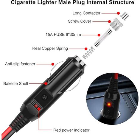 2M Rallonge Allume-Cigare Câble D’Extension pour Allume Cigare 12 V/24 V Prise Allume-Cigare avec Fusible 15A/16 AWG DC Rallonge Allume Cigare Prise pour Moto & Bateau,Voiture,Camion (1/4)