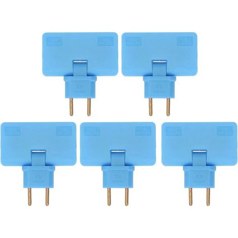Lot de 5 adaptateurs de prise sans fil UE, rallonge 180 degrés, 1 vers 3 prises plates européennes, derrière l'armoire, 110-250 V (bleu) (1/5)
