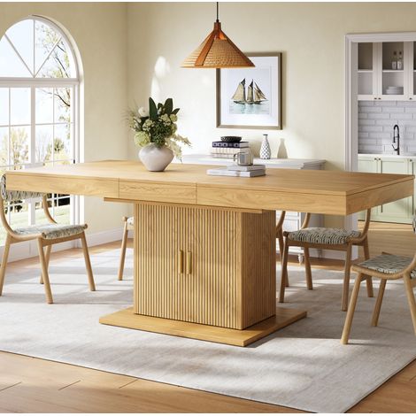 Ausziehbarer Esstisch 140/180 cm mit Stauraum, MDF, vertikale Riffeloptik (1/5)