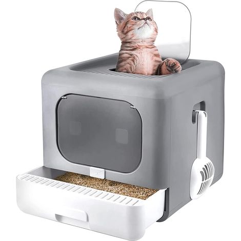 Bingo Paw – Bac à litière chat fermé 43x40.5x37.5cm – Filtre anti-odeur intégré – Tiroir coulissant pour nettoyage facile – Conception pliable