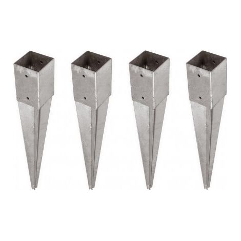 Winox – Support pied de poteau galvanisé à enfoncer 91 x 91 mm – Longueur 750 mm – Fixation par 4 trous – Lot de 4 unités