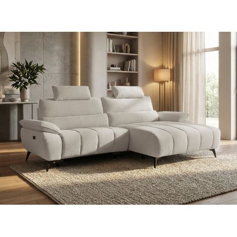 Canapé d’angle relax électrique en velours chiné beige LYANA - (1/5)