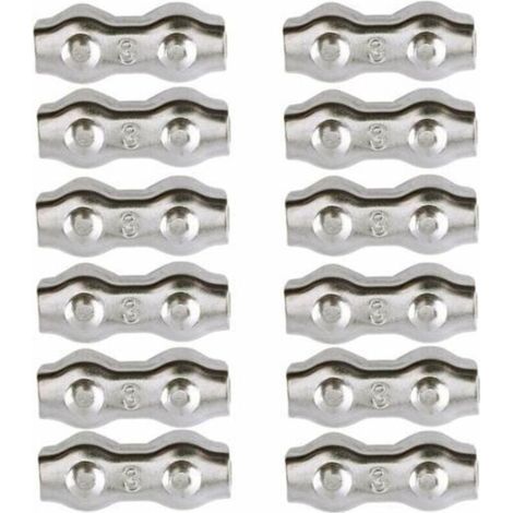 Serre-câble , Serre Cable Acier 3mm 12 Pièces Serre Câbles Duplex Pince de Câble Acier inoxydable 304 D'agrafe de Câble,Câble Poignées pour 2mm Câble Métalliques Pince À Câble Corde à Linge (1/4)