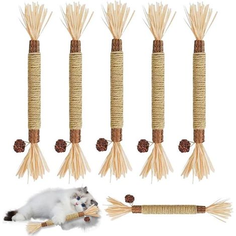 Bâtonnets à mâcher pour chats - 6 bâtonnets de matatabi pour chats - Bâtonnets de cataire naturelle (matatabi) - Jouet de dentition pour chatons - Bâtonnets à mâcher à la cataire pour nettoyer les den (1/5)