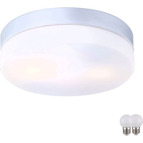 Außen Decken Leuchte rund Beleuchtung ALU Lampe Glas opal Licht im Set inklusive LED Leuchtmittel