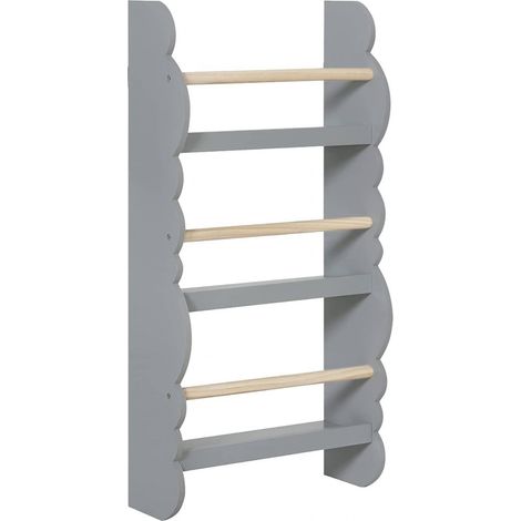 WOLTU Kinder Bücherregal Wandregal aus Kiefernholz E1 MDF mit 3 Ablagen grau (1/5)