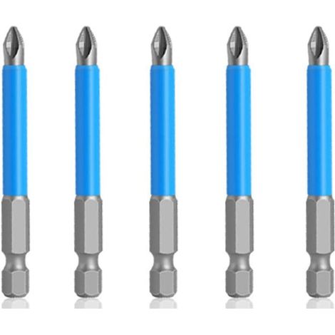 Lot de 5 embouts de tournevis PH2 de 65 mm, tige hexagonale de 6,35 mm, embouts cruciformes antidérapants pour tournevis à main électrique (1/5)