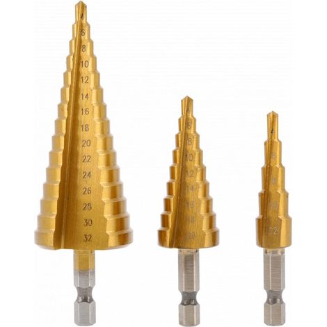 Perceuse à cône en tôle Hogert HT6D325 1/4'' 4-12/4-20/4-32 mm 3 unités