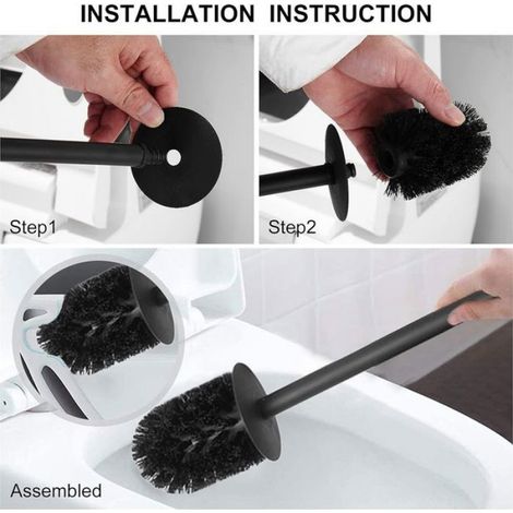 Brosse WC et Support Noire Brosse WC Silicone avec 1 Têtes de Brosse de Rechange Brosse à Toilettes en Métal sur Pied (1/5)