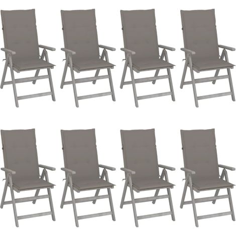 Lot de 8 Chaises de jardin inclinables  Fauteuils de Jardin avec coussins Gris Acacia 25198 (1/5)