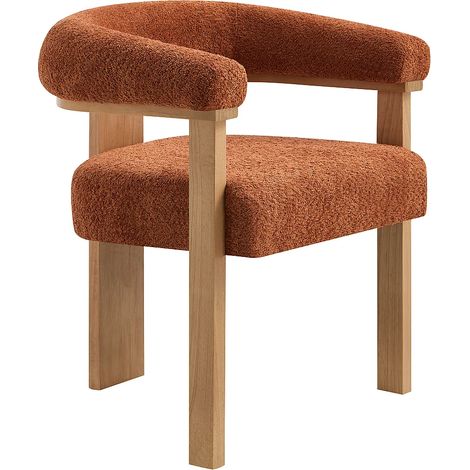 Chaise avec accoudoirs en tissu bouclette et bois d’hévéa naturel - Terracotta - LIVELIA (1/5)