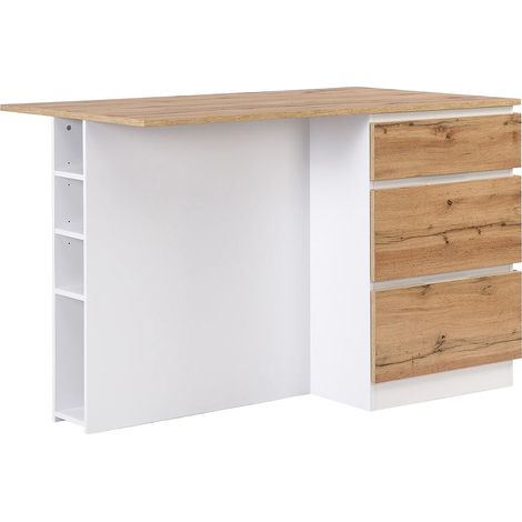 Isola centrale da cucina con 6 cassetti e 4 nicchie in MDF Naturale chiaro e Bianco - POMARELA (1/5)