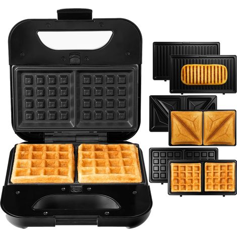 Multifonction Appareil Croque Monsieur 3 en 1 avec Plaques Interchangeables - Gaufrier, Panini Grill, Appareil a Croque Monsieur, Revêtement Antiadhésif, Préparation Rapide (1/5)