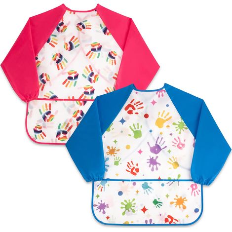 2Pcs Tablier Peinture pour Enfants 2-8 Ans, Tablier Artisanal Enfants avec Manches longues et 3 Poches, Smock d'art pour Peinture,Coloriage,Ecole,Cuisine (1/5)