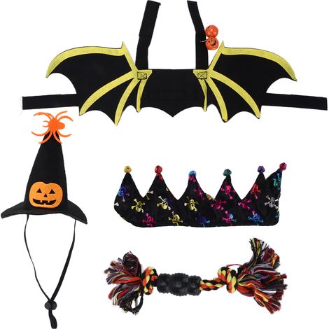 Costume Halloween pour Chien et Chat Lot de 4 Pièces Chauve-souris en Feutre avec Cloches Citrouille Accessoire Confortable Léger (1/5)