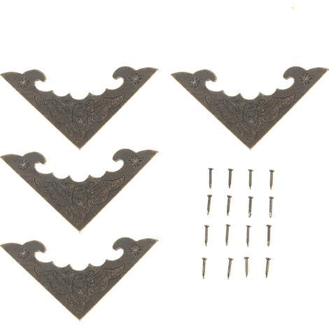 Lot de 12 protections d'angle décoratives en bronze pour boîtes à bijoux en bois (taille S).