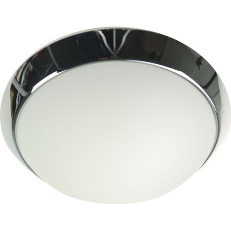 LED Deckenleuchte / Deckenschale rund, Opalglas matt, Dekorring Chrom, Ø 45cm (1/4)