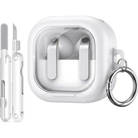 Custodia per Samsung Galaxy Buds4 / Buds4 Pro con moschettone e kit di pulizia, bianca (1/4)