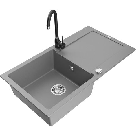 Mexen Leo lavello in granito 1-vasca con sgocciolatoio e miscelatore da cucina Telma, grigio - 6501-71-670200-70 (1/5)