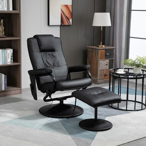 Sillón Relax Reclinable con Reposapiés Sillón de Masaje Eléctrico con 10 Puntos de Masaje Sillón Relax Giratorio con Mando a Distancia para Salón Oficina Negro (1/5)