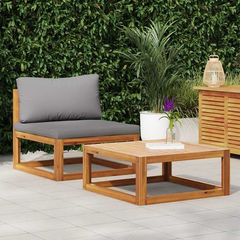 Salon de jardin 2 pcs avec coussin Bois d'acacia solide (1/5)