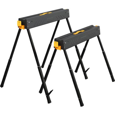 Ensemble de 2 tréteaux pliables pour le travail du bois, réglables en hauteur, 2x4, avec poignée et crochets, supporte jusqu'à 500 kg, noir (1/5)