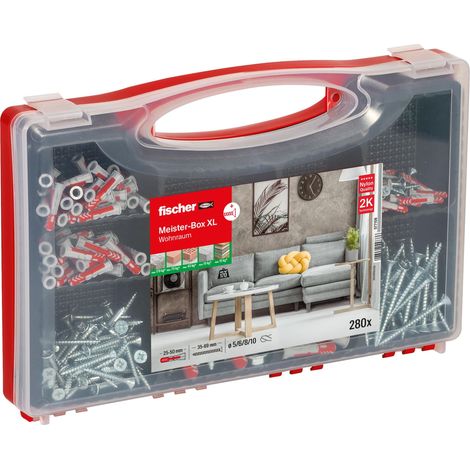fischer Meister-Box XL - Juego de tacos y tornillos (210 piezas, 5-10 mm de diámetro, para bricolaje y profesionales, uso universal para superficies desconocidas en interiores)