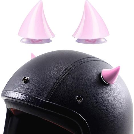 2 Pièces Décoration Corne Casque, Corne De Casque De Moto avec Ventouses, Décoration Casque Moto Corne en Caoutchouc, Accessoires Décoration Conversion pour Moto Scooter Casques(Rose) (1/5)