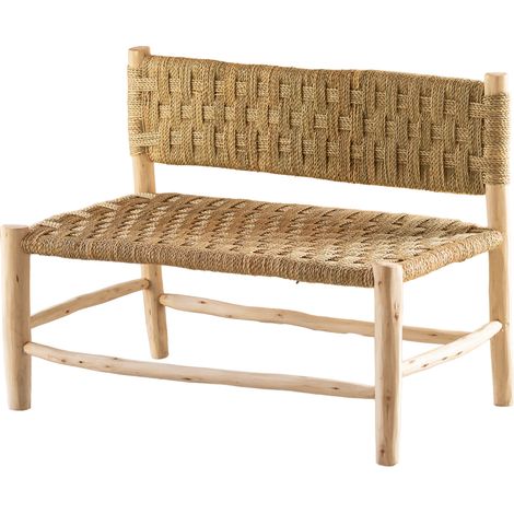 Banquette en bois massif marocaine 100 cm – Assise en fibre de palmier tressée – Hauteur 76 cm – Profondeur 60 cm – Fabrication artisanale (1/4)
