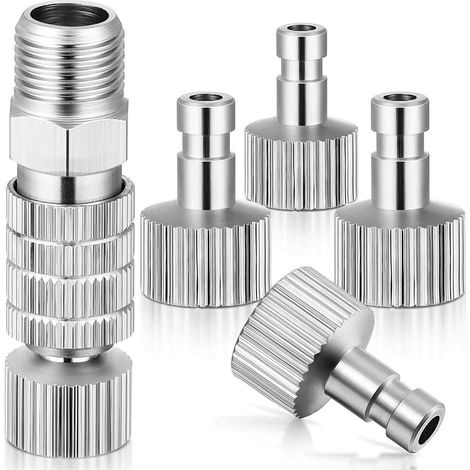 5 Pièces Kit d'Adaptateurs pour Aérographe, Raccords Mâles-Femelles Universels 1/8", Adaptateur d'aérographe Raccord rapide pour aérographe,Connecteurs Rapides en Métal pour Tuyau d'Air (1/5)