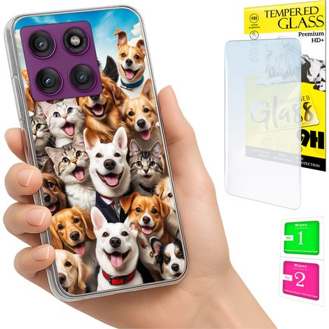 Custodia per Motorola Edge 60 Pro con foto, cover posteriore con cani e vetro 9H. (1/5)