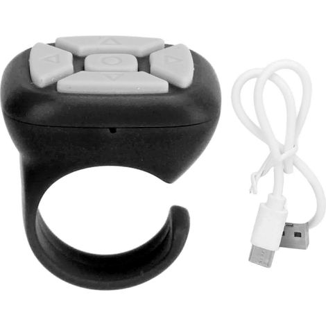 Bague télécommande Bluetooth rechargeable USB avec fonction tourne-page pour TikTok, Kindle et appareil photo de téléphone portable (noire)